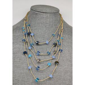 Ali-Khan Designer Multi-Strand Cord Crystal Glass Blue Beaded Necklace Boho